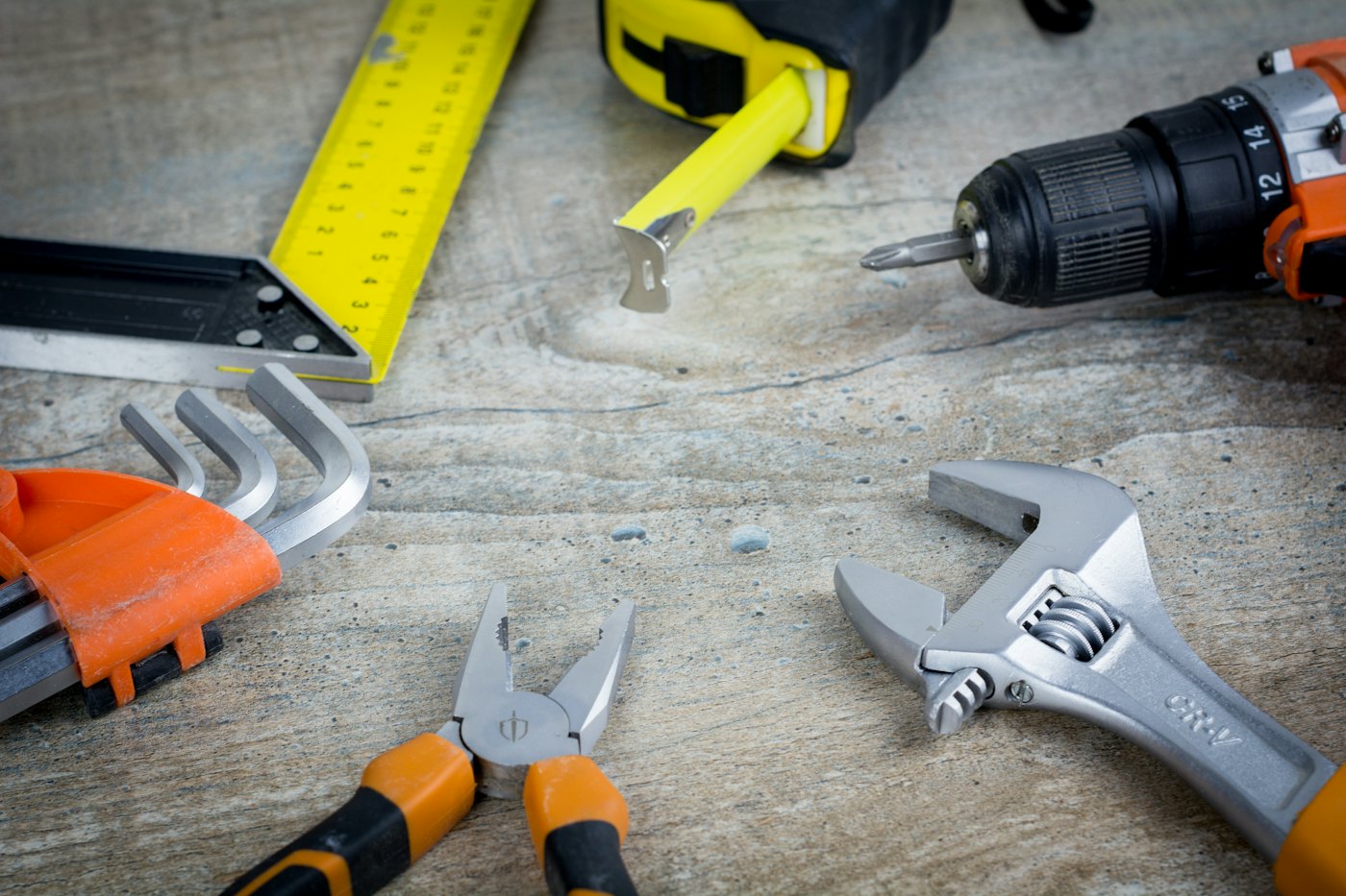 Technician tools laid out on a work surface